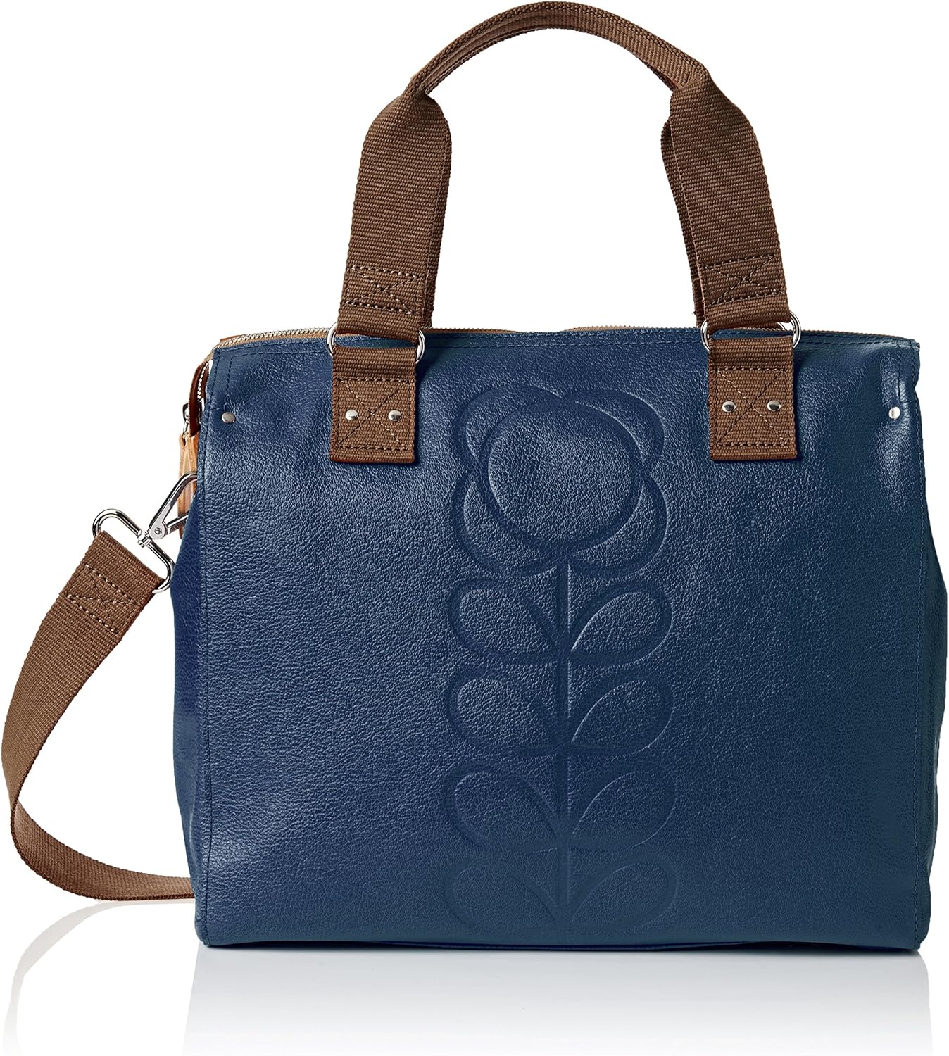 Orla Kiely Women's Embossed Flower Leather Zip Messenger Shoulder