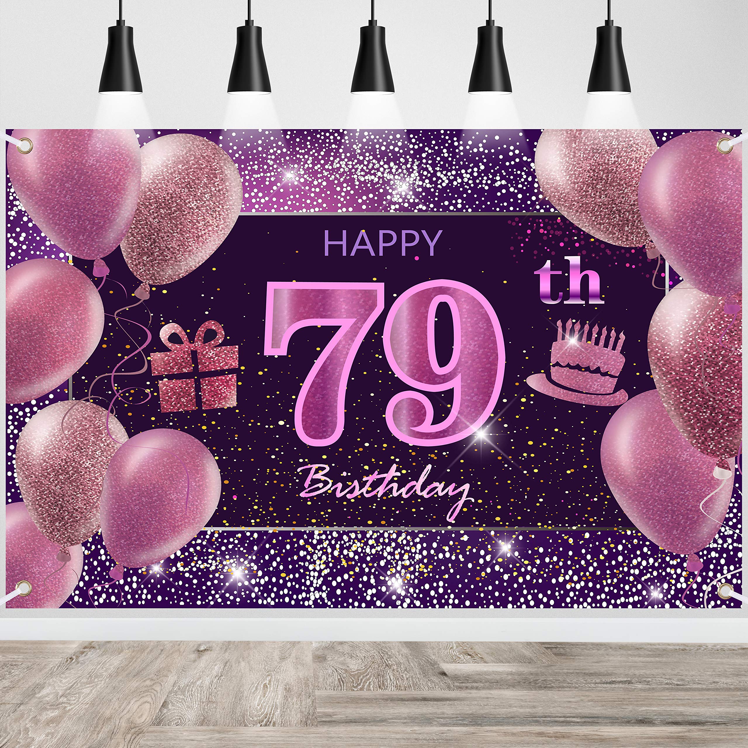 IMISI 79th Birthday Decorations - Happy Birthday Banner, Pink Backdrop for Party