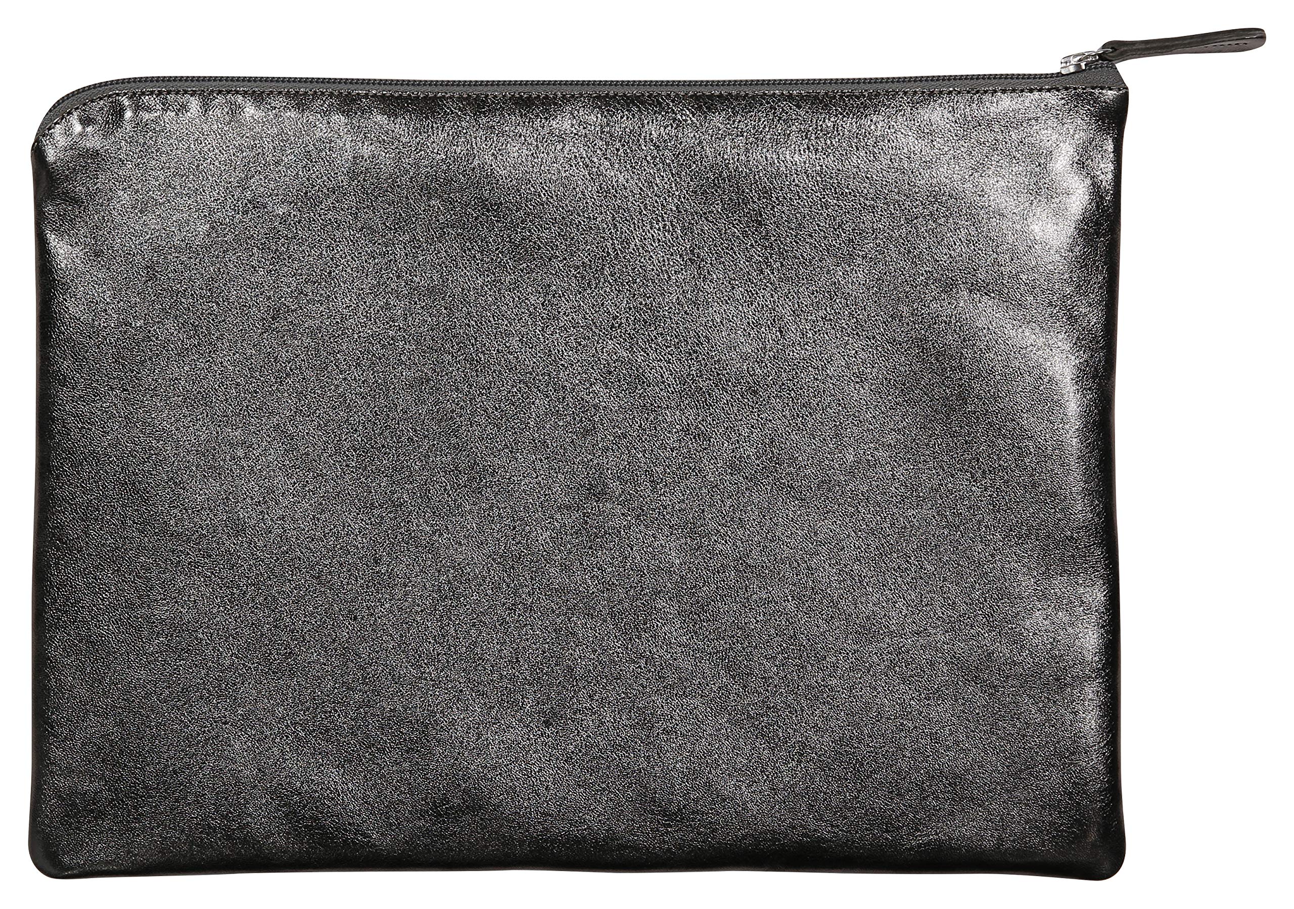 Clairefontaine 410137C - One Genuine lambskin leather flat pouch (case) with solid zipper - Dimensions: 35 x 25 cm - Graphite Colour - Multi-Functional