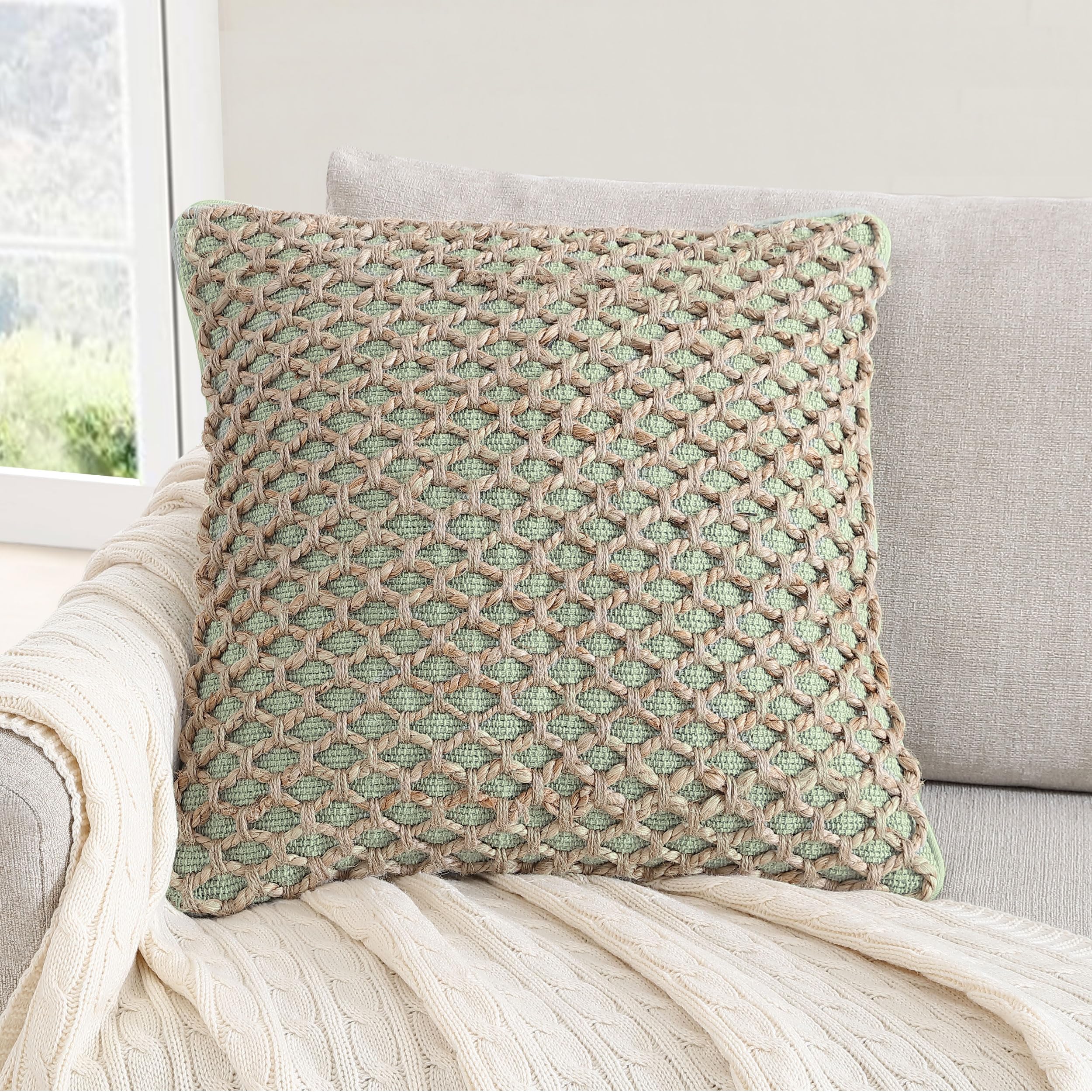 Boho Living 18x18 Sage Green Throw Pillow Covers with Pillow Insert Included, Pack of 1 Image