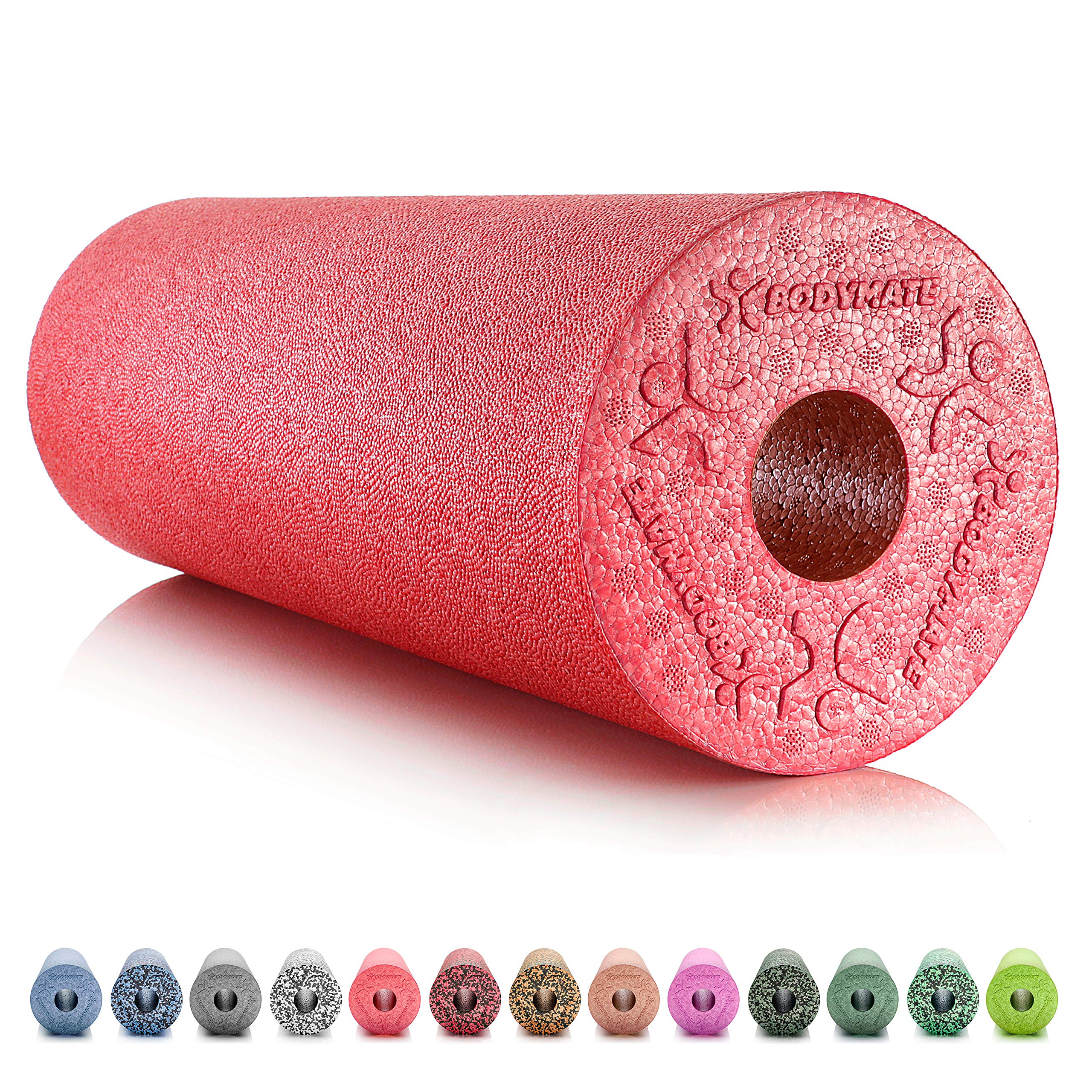 BODYMATE Foam Roller Standard Medium-Hard Smooth 45 x 15 cm with Free E-Book - Many Colours