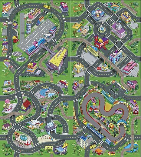Leomark Spielteppich City Stadt 140/160 cm Straßenteppich Inklusive Kinderteppich für Kinder Kinderzimmer Straßenmotiv Rutsch
