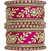 Aheli Traditional Wedding Designer Silk Thread Faux Stone Studded Bridal Bangle Set Chuda Indian Ethnic Bollywood Fashion Jewelry Gift for Women Blue