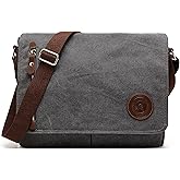 HuaChen Vintage Canvas Messenger Bag,Travel Shoulder Satchel Unisex Crossbody Purse Bookbag for 14 Inch Laptop