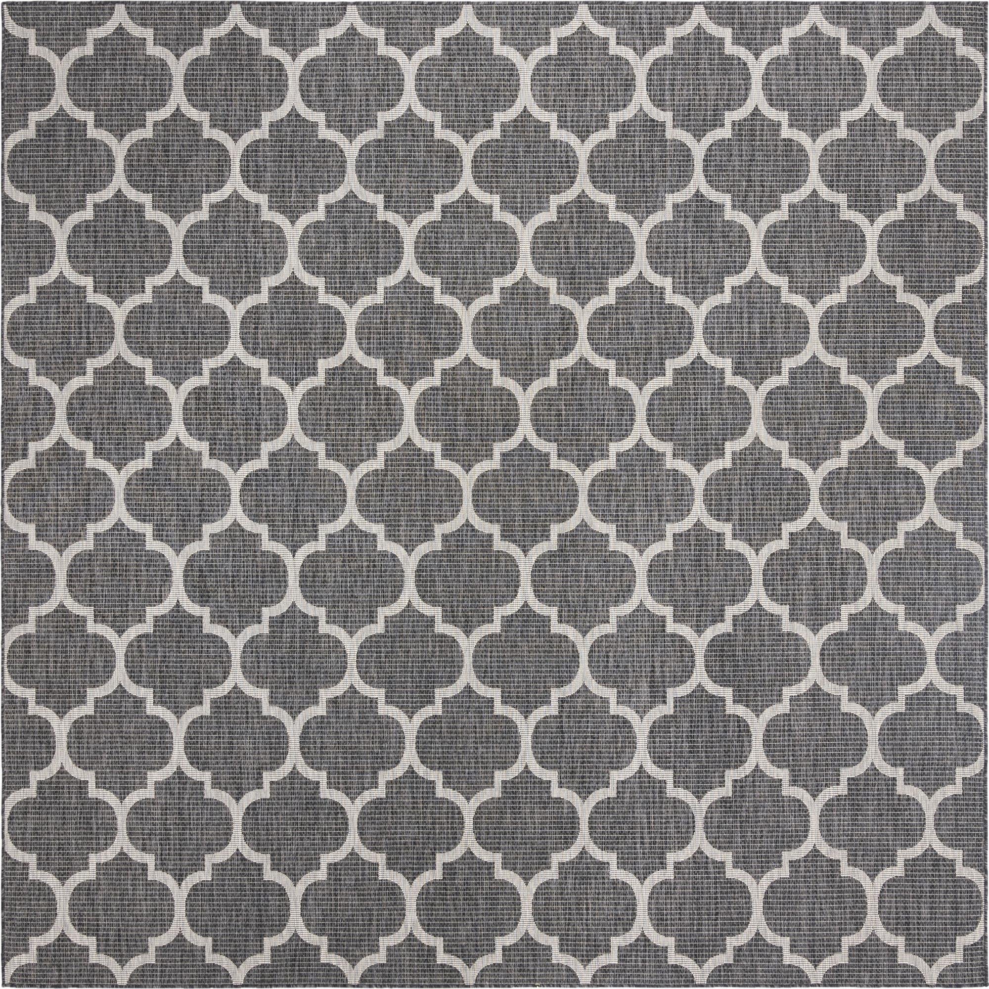 Unique Loom Outdoor Trellis Collection Area Rug - Trellis (Square 10' 8" x 10' 8", Black/ Ivory) Image