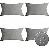 Home Brilliant Patio Pillows Outdoor Spring Waterproof Linen Throw Pillows Lumbar Rectangle Accent Pillows for Bed Room Indoor Outside, 4 Pieces, 12x20inches(30x50 cm) Light Grey