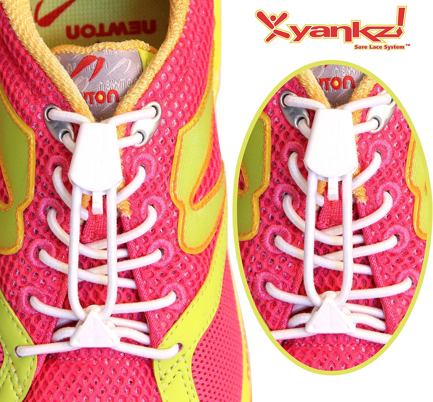 Yankz! SureLace No Tie Elastic Shoelace System with 2 Lock Adjustment, White Laces with White Locks - Locking Lace Replacement for Kids, Adults, and Senior Walking and Running Shoes: Clothing