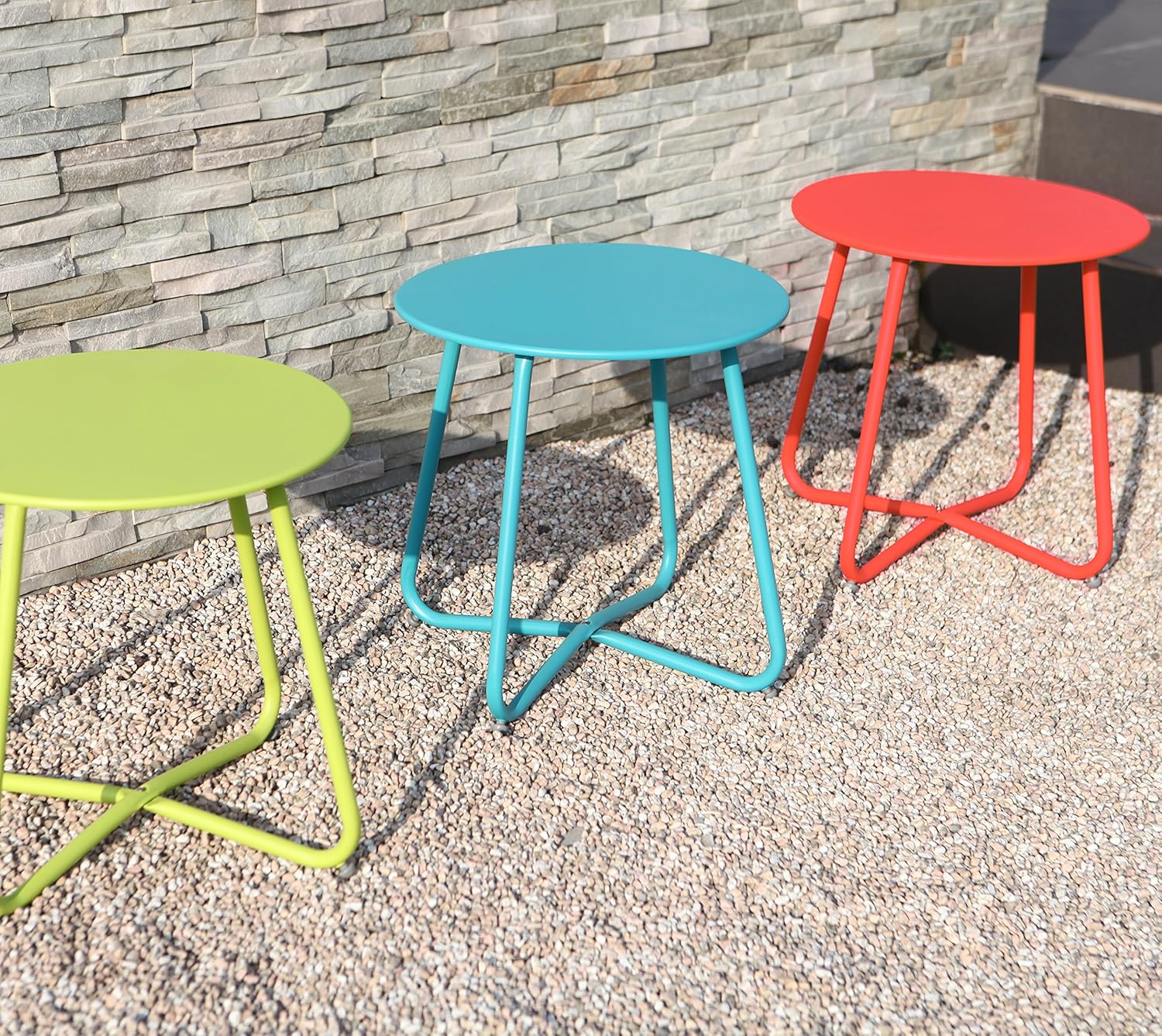 Grand Patio Steel Patio Side Table, Weather Resistant Outdoor Round End Table, Red : Garden & Outdoor