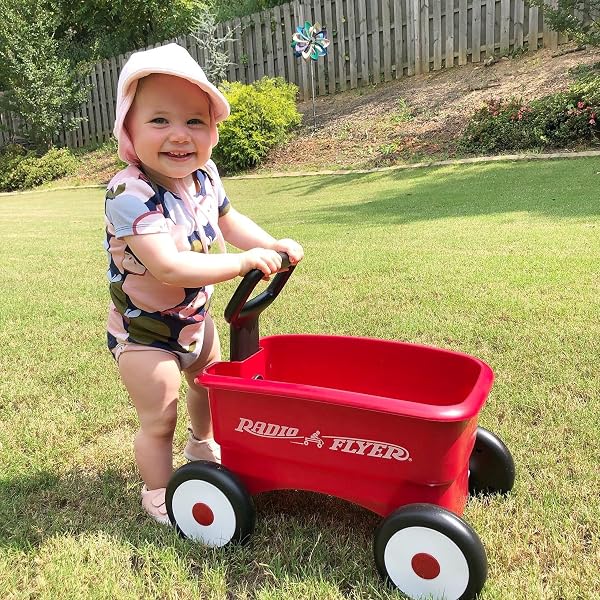 RADIO FLYER PUSH & PULL WALKER WAGON WITH GARDEN TOOLS, RED, FOR KIDS 1-4 YEARS OLD, LOCKING HANDLE FOR STABILITY, BABY PUSH WALKER CONVERTS TO PULL WAGON, FOR INDOOR & OUTDOOR PLAY, AMAZON EXCLUSIVE