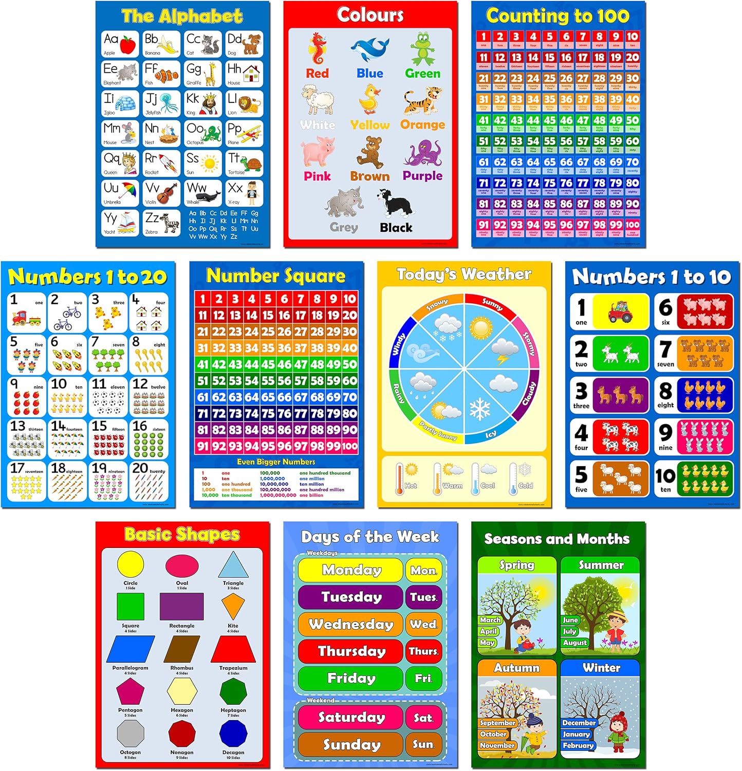 PRESCHOOL EDUCATIONAL GLOSSY POSTERS for Kids, Toddler, Nursery