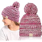 C.C Kids Beanie Ages 2-5 Warm Chunky Stretchy Knit Slouch Beanie Skull Kids Hat with Pom