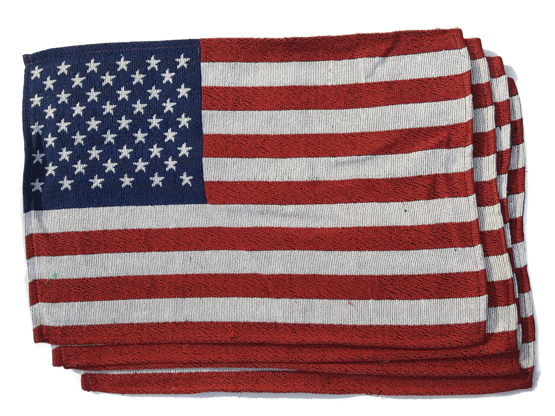 Set of 4 Patriotic Red White and Blue American Flag Tapestry Placemats