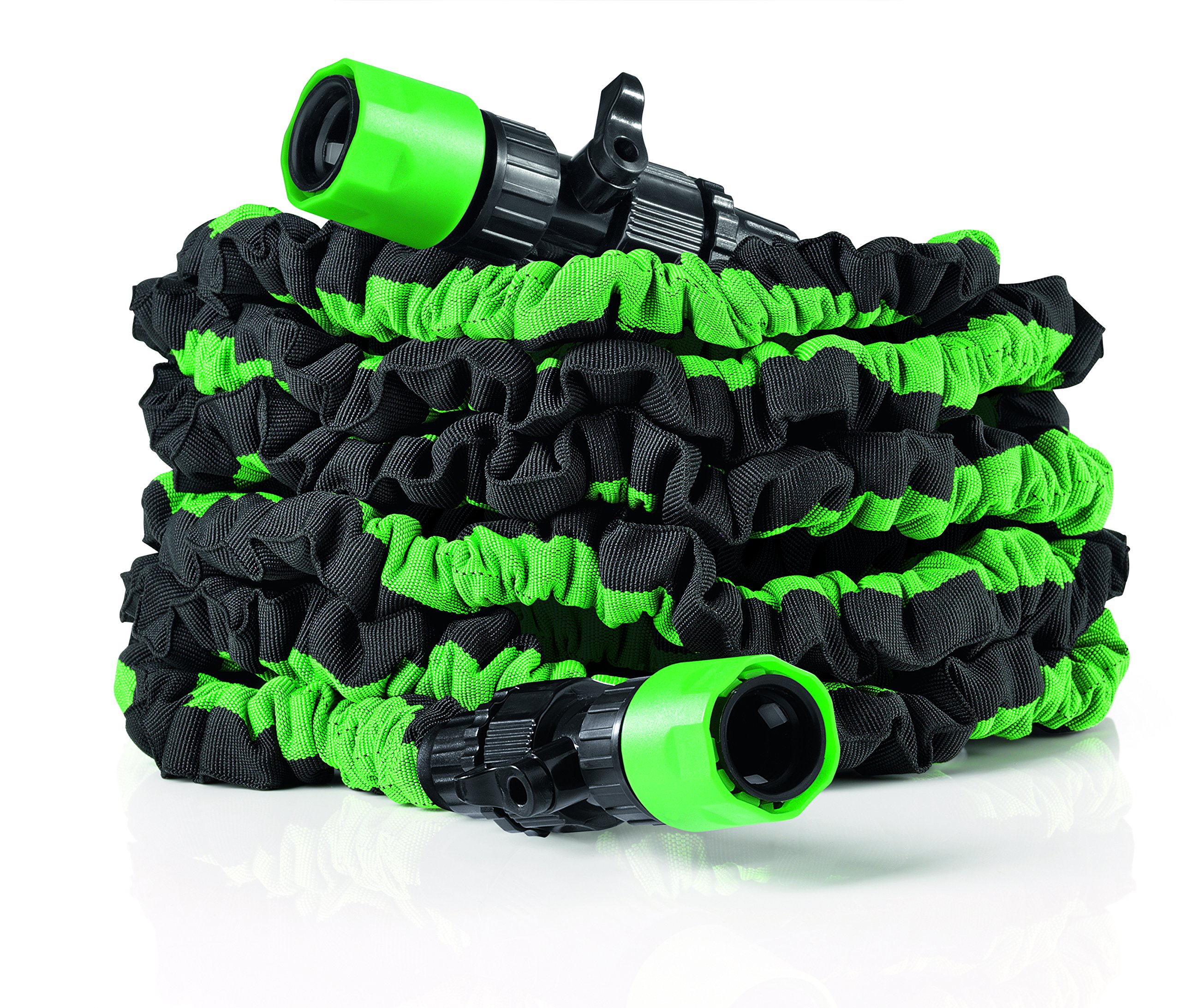 EASYmaxx 08124 Expendable Garden Hose 7.5 m | Flexible & Space-Saving | incl. Universal Tap Adapter | Latex Double Layer | Green/Black