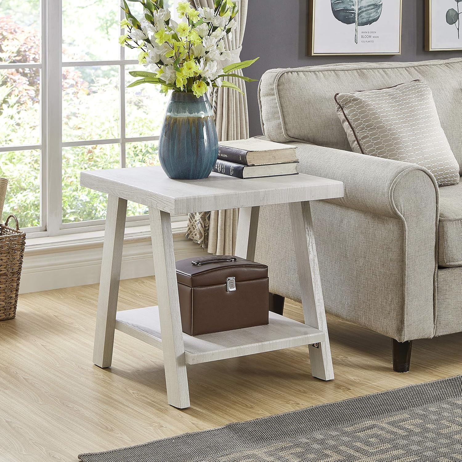 Roundhill Furniture Athens Contemporary Wood Shelf End Table, White