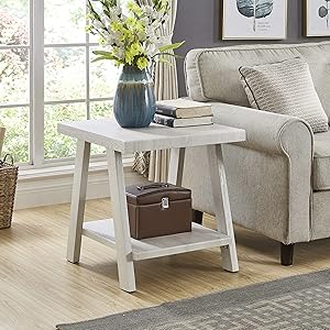 Roundhill Furniture Athens Contemporary Wood Shelf End Table, White