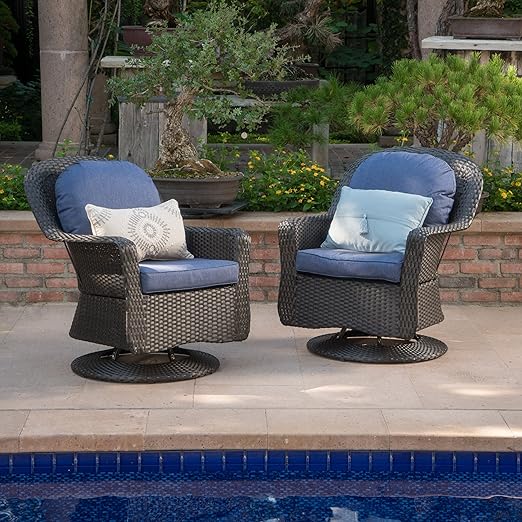 Amazon Com Linsten Outdoor Dark Brown Wicker Swivel Club Chairs