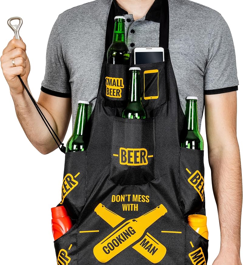 Froster Man BBQ Apron 7 Pockets Beer Holder Waterproof Funny Gift Men