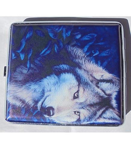 Amazon.com: Metal Frame LEatherette Cigarette Case Wolf Design