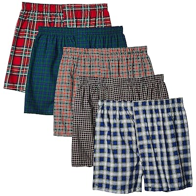 내부에 노출 된 허리띠가있는 Hanes Men 's 5-팩 타탄 복서