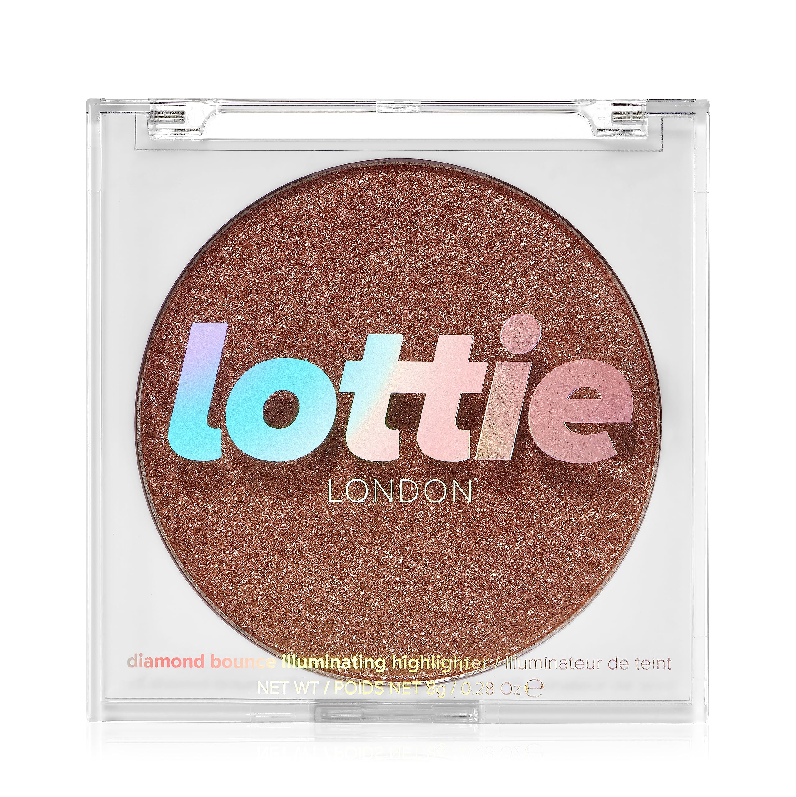 Lottie London Diamond Bounce Highlighter in Rose Gold, Ultra-fine Gel-powder Highlighter with Rose Gold Shimmer for an Icy Iridescent Highlight