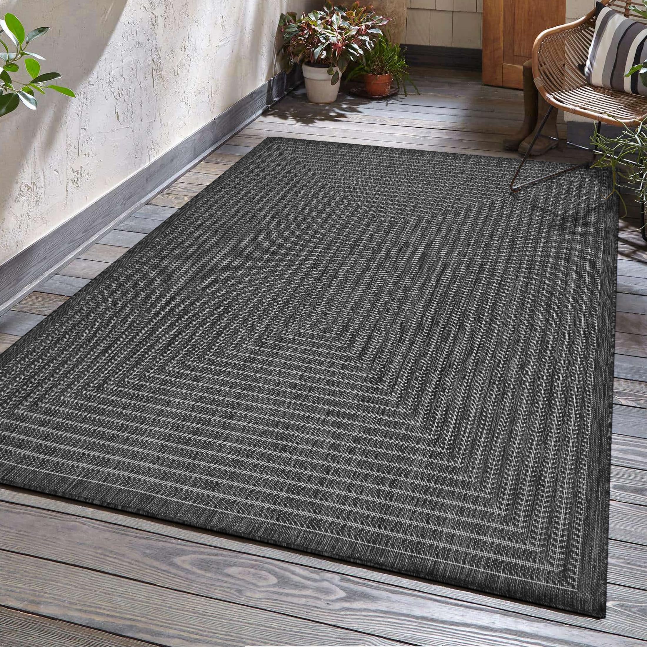 Photo 1 of Adiva Rugs Outdoor Indoor Area Rug, Weather Resistant, Easy to Clean, Stain Resistant Floor Mat for Dining Room, Backyard, Deck, Patio (Pebble Weiss, 8' x 10')
