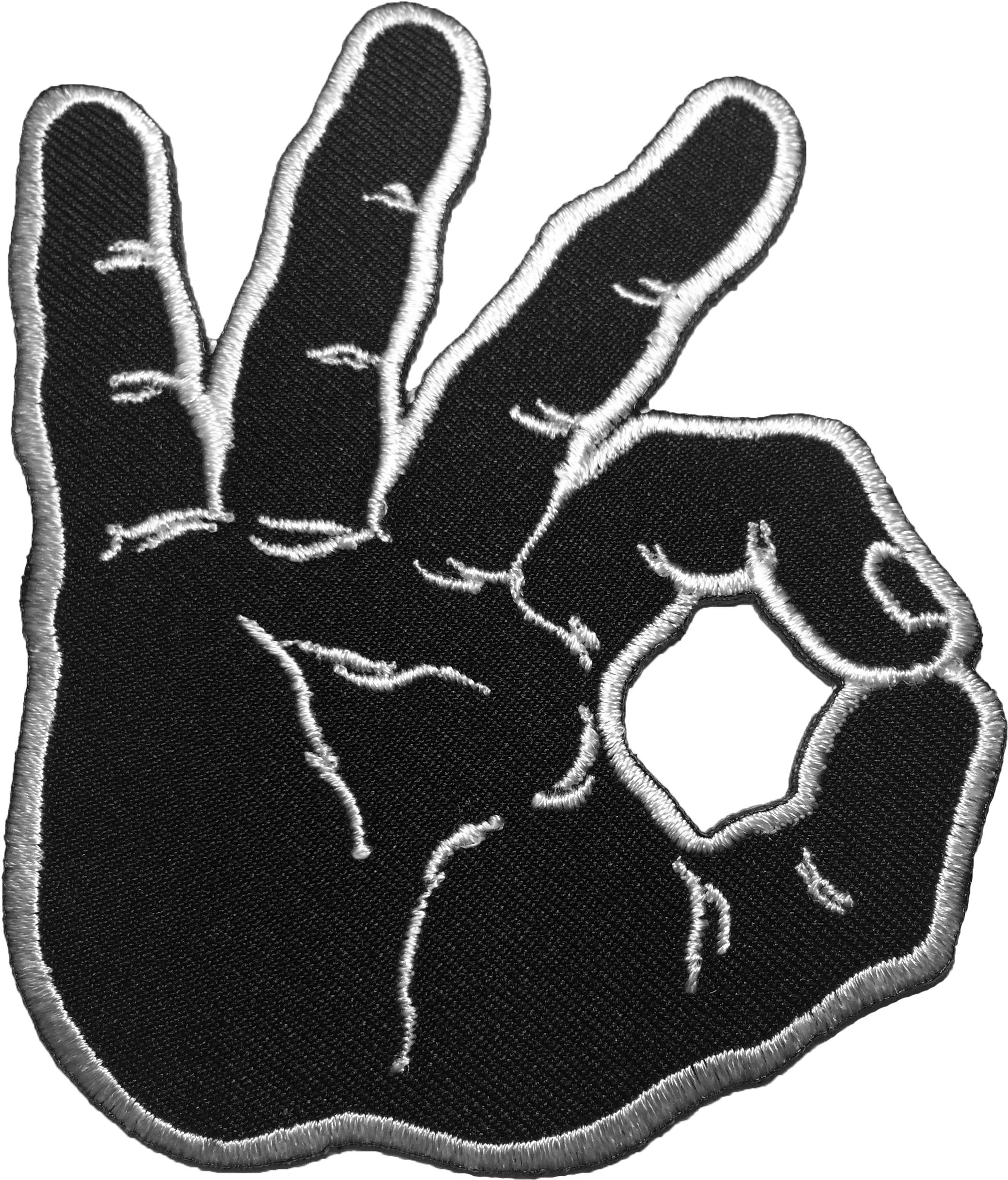Papapatch OK Okay Hand Sign Signal Logo Symbol Sew Iron on Embroidered Applique Badge Sign Patch - Black (Iron-OK-Hand-BK)