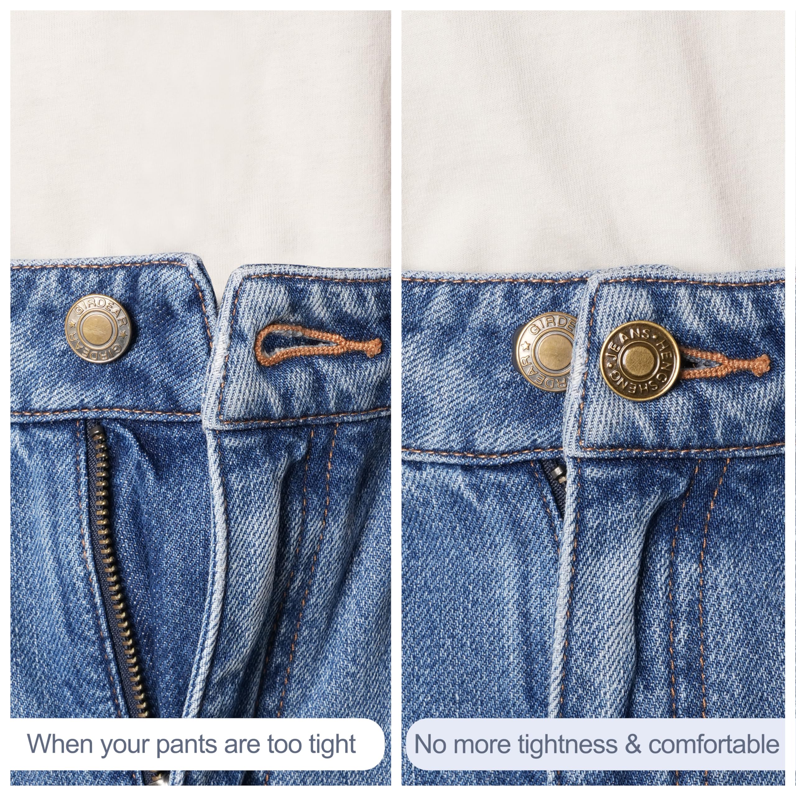 36 Pcs No-Sew Button Extenders for Jeans, Adjustable Pants Button Extender, Invisible Waistband Extenders with Fabric Belts and Zinc Alloy Buttons, Comfortable Pants Extender for Women and Men