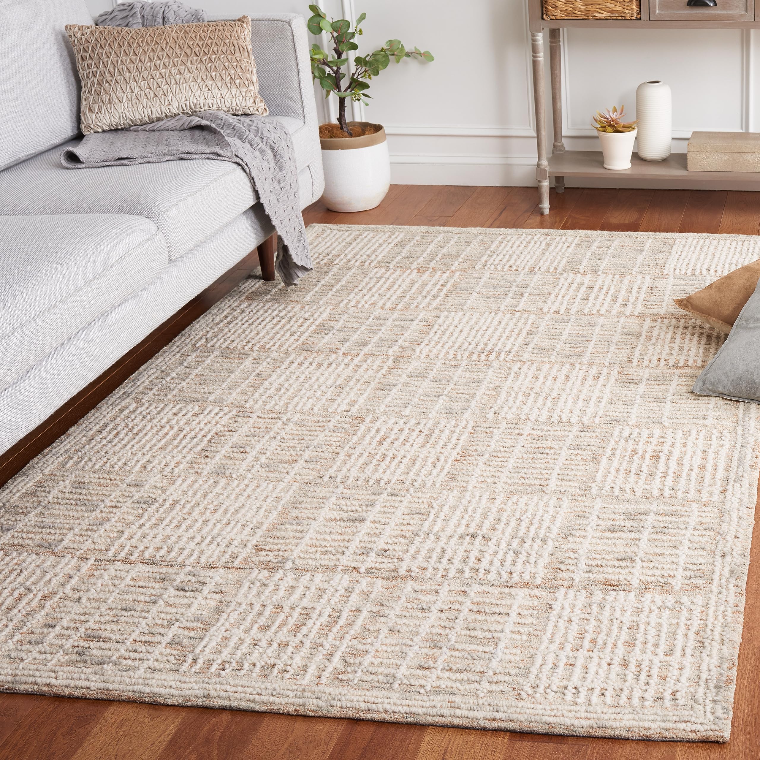 SAFAVIEH Abstract Collection Area Rug – 9′ x 12′, Brown & Ivory, Handmade Wool, Ideal for The Living Room, Dining, Bedroom (ABT275T)