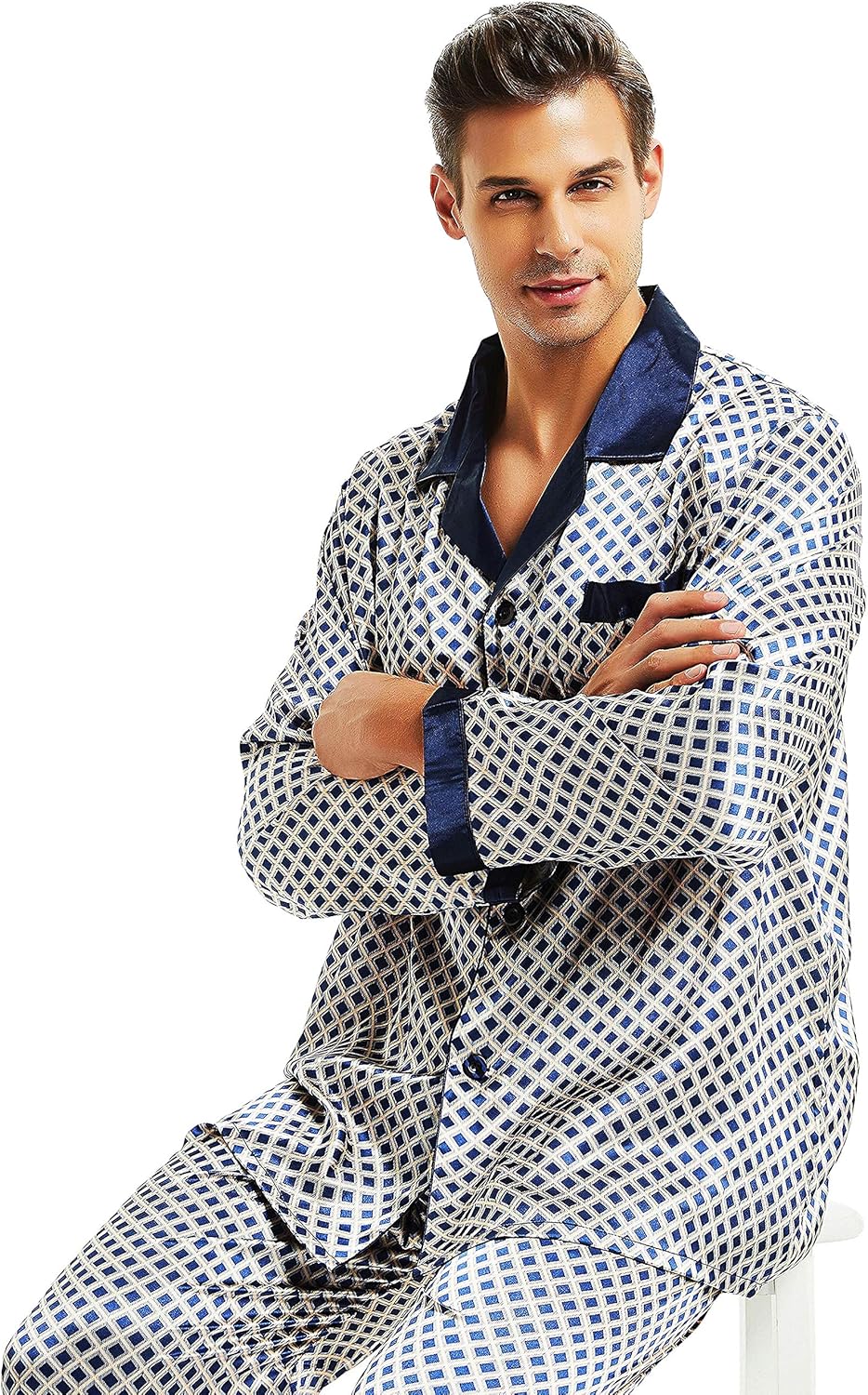 LONXU Mens Satin Pajamas Set Sleepwear Loungewear S~3XL Plus at  Men’s Clothing store