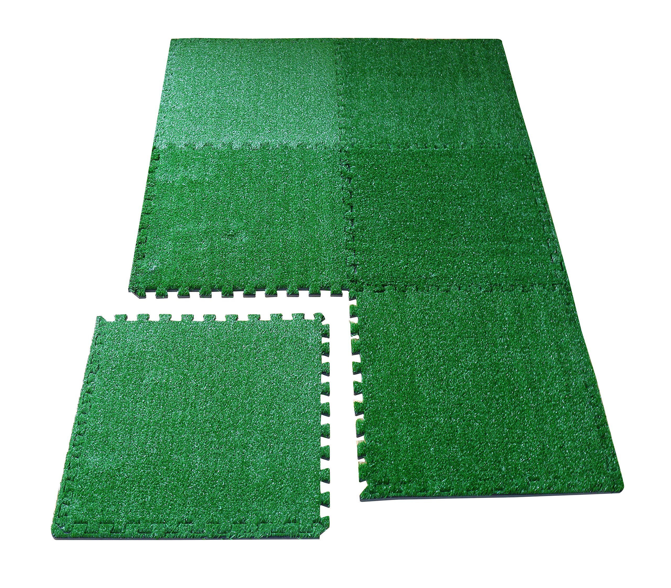 LaFamille Artificial Grass Interlocking Foam Mat 6 Tiles 24 sq ft Grass