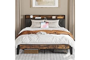 ANCTOR Queen Bed Frame, Storage Headboard with Outlets, Easy to Install, Sturdy and Stable, No Noise, No Box Springs Needed