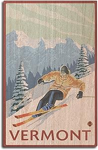 Lantern Press Vermont - Downhill Skier Scene (10x15 Wood Wall Sign, Wall Decor Ready to Hang)