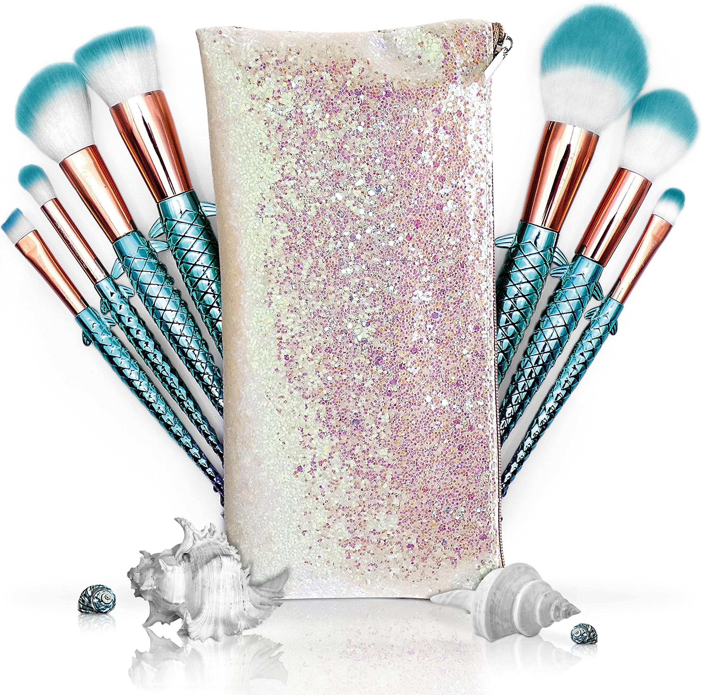 love diams Lucky Fish Brush Set – 7 High-Quality Synthetic Make-Up Brushes for Foundation, Powder, Blush, Concealer, Eyelids, Eyeliner, and Highlighter – Vegan Make-Up Brush Set + Cosmetics Bag
