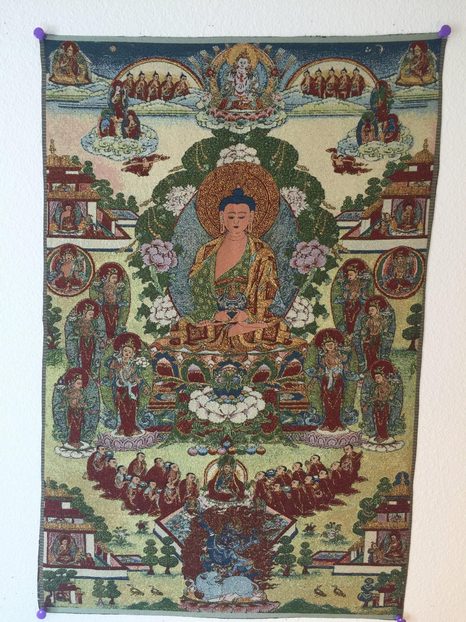 Explosion Luck Tibetan Buddhist Thangka Tapestry Amitabha Buddha for Feng Shui in The Home, Wealth, Yoga and Meditation