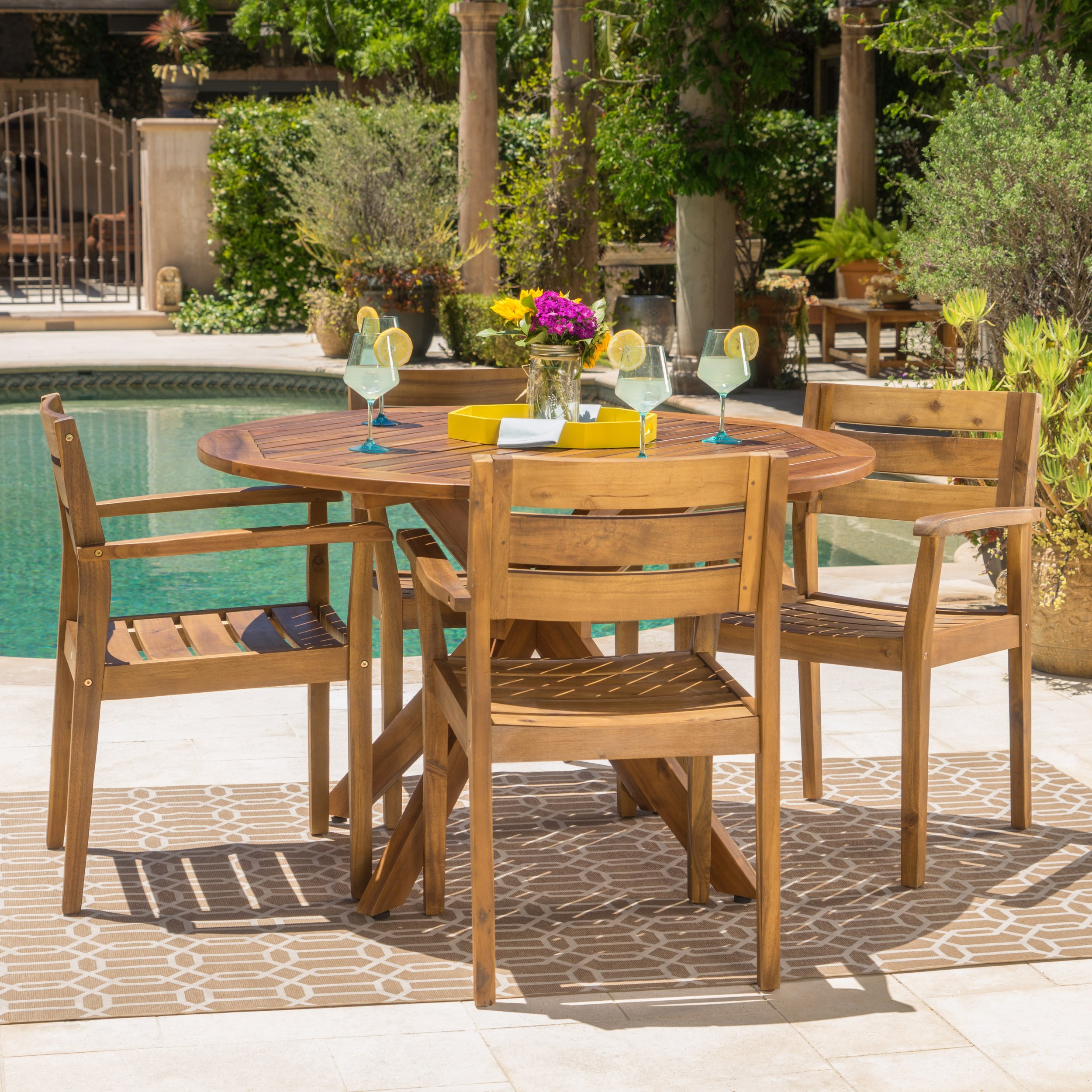 GDF Studio Stanyan 5 Piece Outdoor Acacia Wood Dining Set Perfect