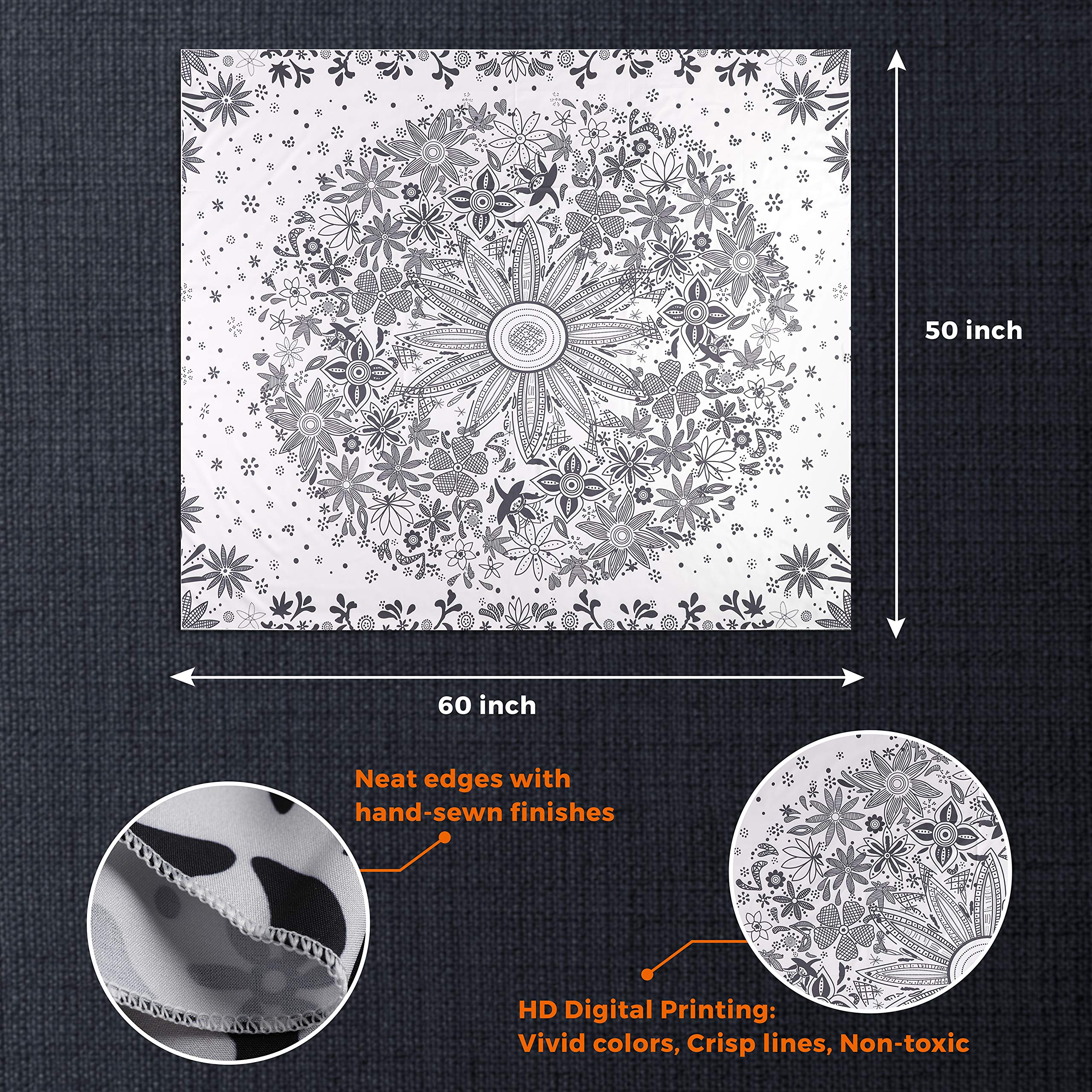 HAZANI Bohemian Wall Tapestry - 50 x 60 Inch Wall Tapestry for Hanging - White Flower Wall Tapestry with Dotted Daisy Medallion Print - Beautiful Hippie Home Decor for Any Room