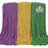 EOBOH 240PCS Mardi Gras Beads, Mardi Gras Beads Green Purple Gold Bulk, Metallic Round Necklaces Accessories Bulk, Necklace Costumes for Parade Throws Party Decorations Favor Supplies