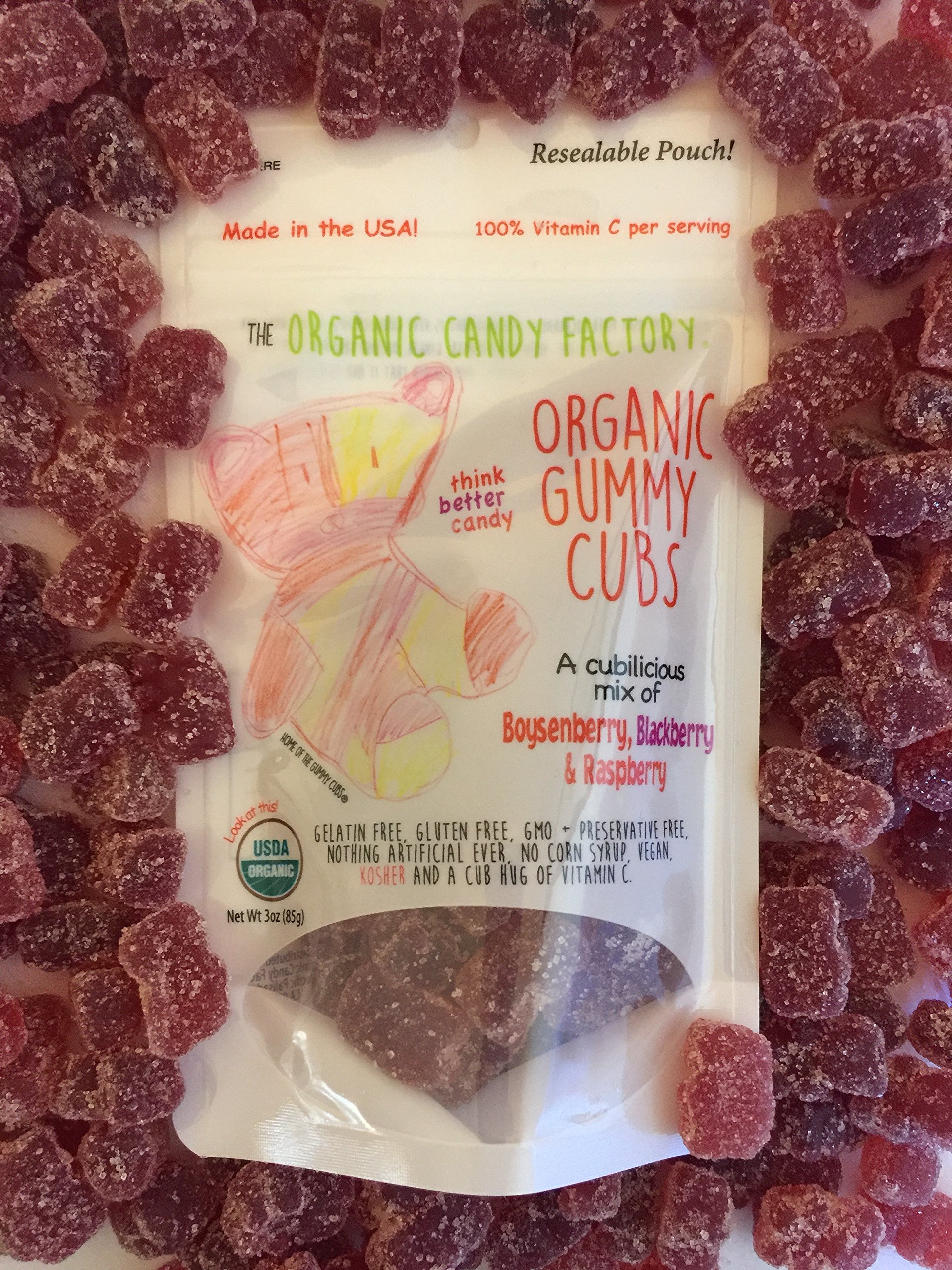 The Organic Candy Factory Organic Gummy Cubs - Vegan & Kosher Gummy Bears - No Gelatin, Gluten, GMO, Preservatives, Nuts, Corn Syrup, Or Artificial Ingredients