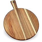 Acacia Wood Cutting Board and Chopping Board with Handle for Meat, Cheese Board, Vegetables, Bread, and Charcuterie - Decorative Wooden Serving Board for Kitchen and Dining Room, Large 13" x 13"