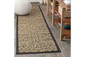 JONATHAN Y SMB107A-28 Madrid Vintage Filigree Textured Weave Indoor Outdoor Area Rug, Classic, Traditional, Transitional Easy Cleaning,Bedroom,Kitchen,Backyard,Patio,Non Shedding, Black/Khaki, 2 X 8