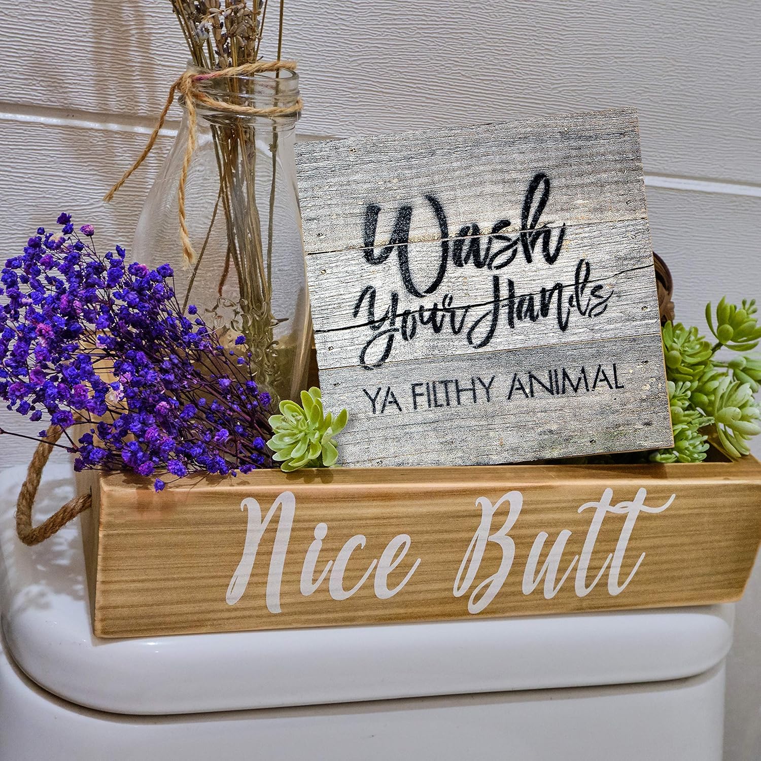 Wash Your Hands Ya Filthy Animal Box Signs for Home Decor, Farmhouse Cute Wooden Signs with Quotes, Funny Knick Knacks Home Decor Shelf Items, Wooden Box Signs with Quotes, Rustic Plaques with Sayings: Home & Kitchen