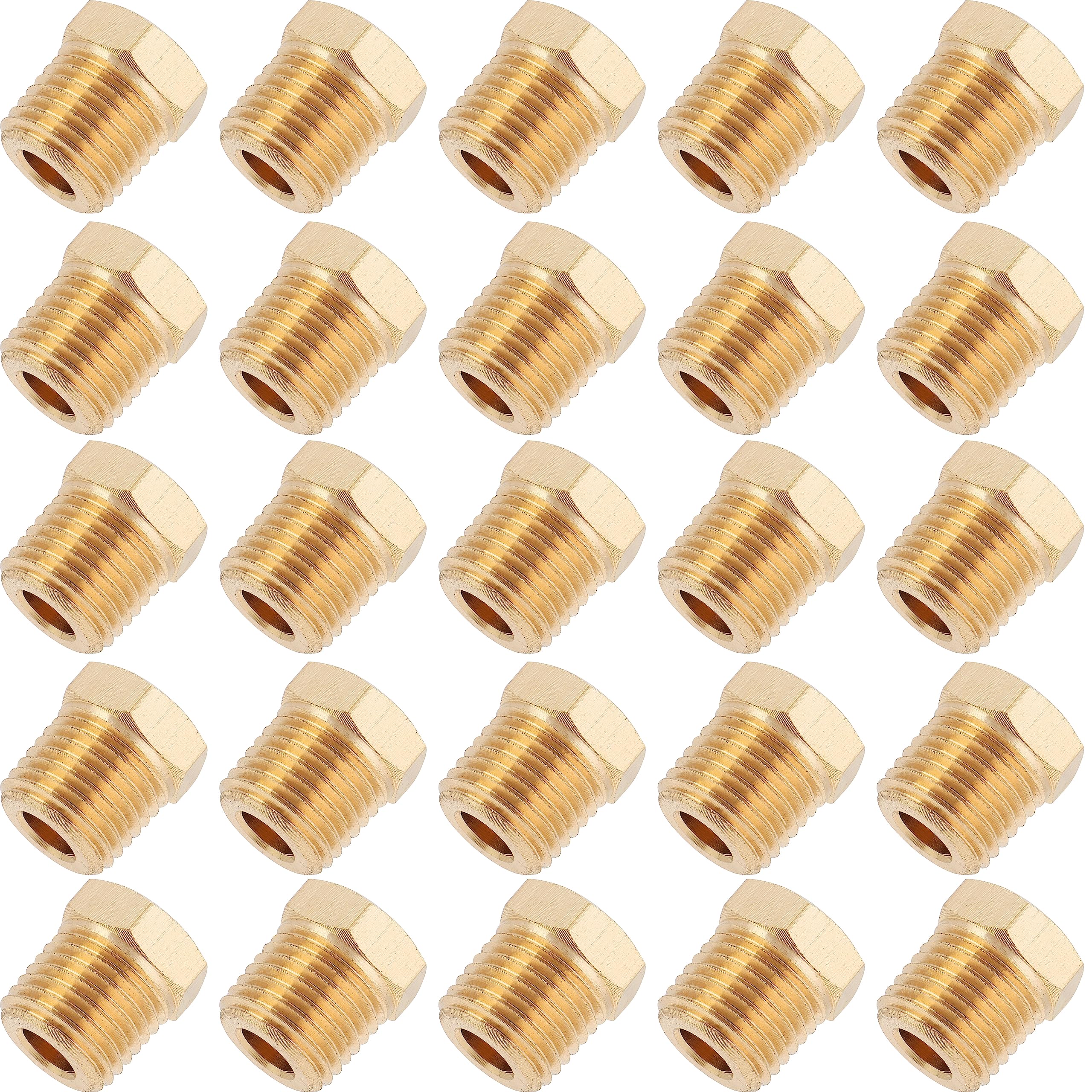 LTWFITTING Brass Pipe Hex Head Plug Fittings 1/4-Inch Male BSPT Air Fuel Water Boat (Pack of 25)
