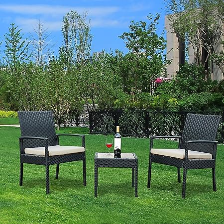 Amazon Com Bartfort Rattan Wicker Garden Furniture Set 3 Piece