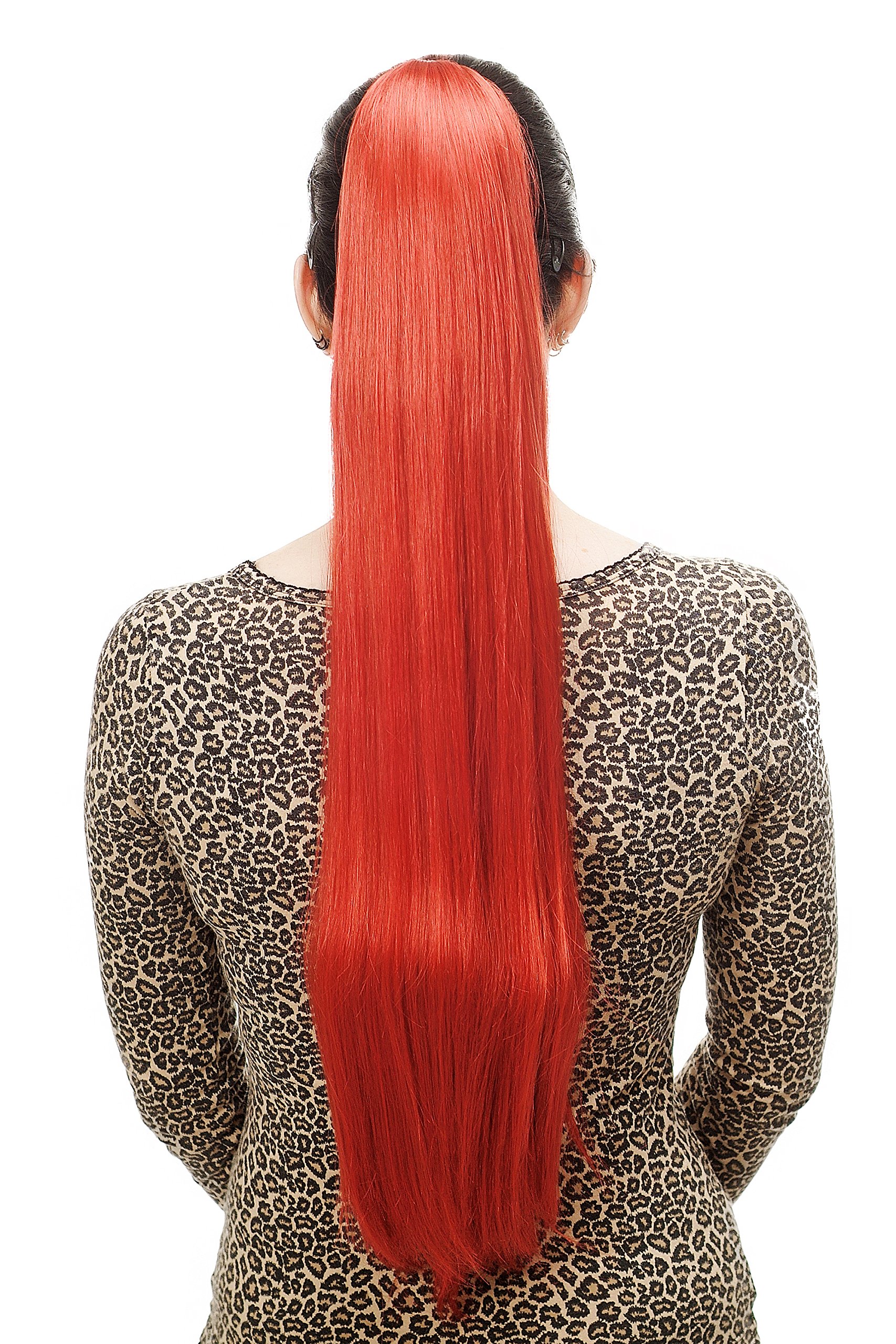 WIG ME UP - Hairpiece PONYTAIL with Claw Clamp/Clip extremely long straight & smooth bright light red T113-137 70 cm