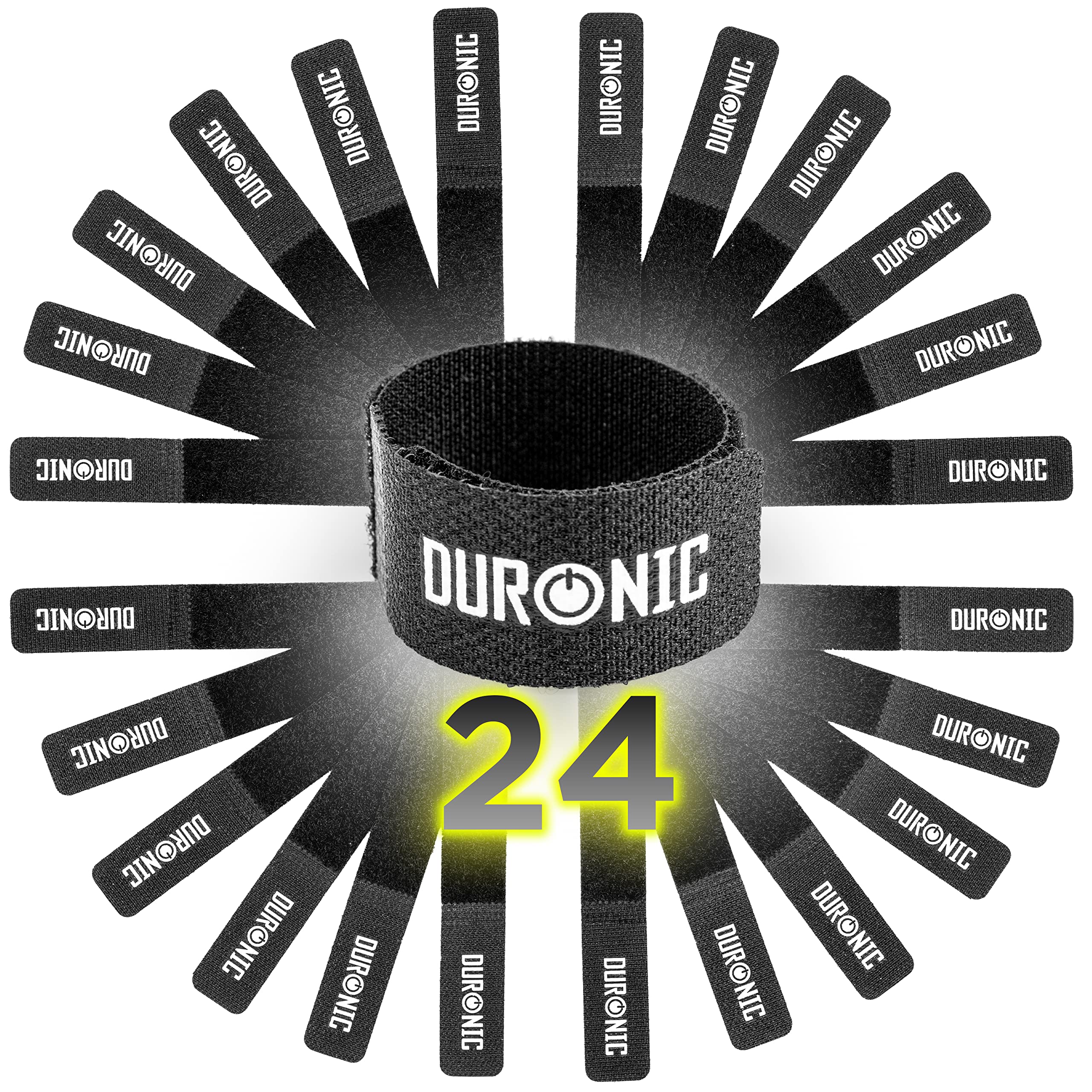 Duronic Cable Tidy Ties Strap Hook and Loop Ties Reusable 24 Pack Chunky Perfect for Power Cable HDMI Ethernet USB Lightening Iphone type C Lead Wire