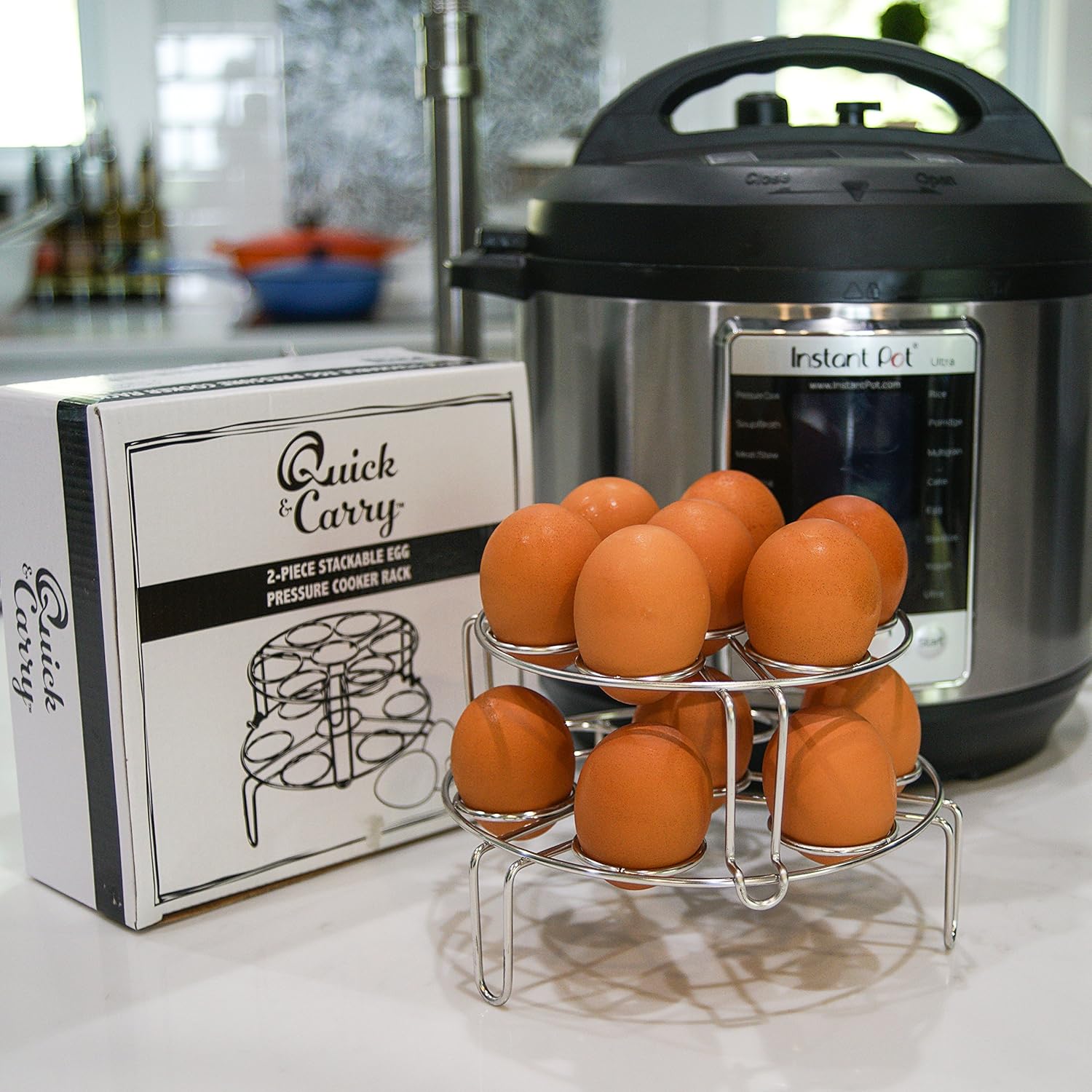 Quick & Carry, Stackable Egg Rack forInstant Pot Pressure Cookers, Stainless Steel, 2 Piece Set