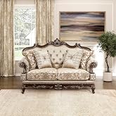 Lexicon Traditional Chenille Loveseat,4 Accent Pilows,Brown | Queen Anne Style Loveseat, Rolled Arms, Tufted, Cherry Finish with Gold Tipping Legs for Living Room/Bedroom/Waiting Room