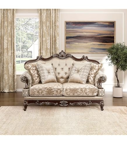 Amazon.com: acme Ragenardus Sofa w/5 Pillows, Fabric & Vintage Oak