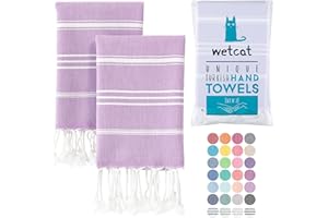 WETCAT Turkish Hand Towels with Hanging Loop (20 x 30) - Set of 2, 100% Cotton, Soft - Pre Washed Boho Farmhouse Kitchen Towels - Unique Decorative Hand Towels for Bathroom (Lilac)