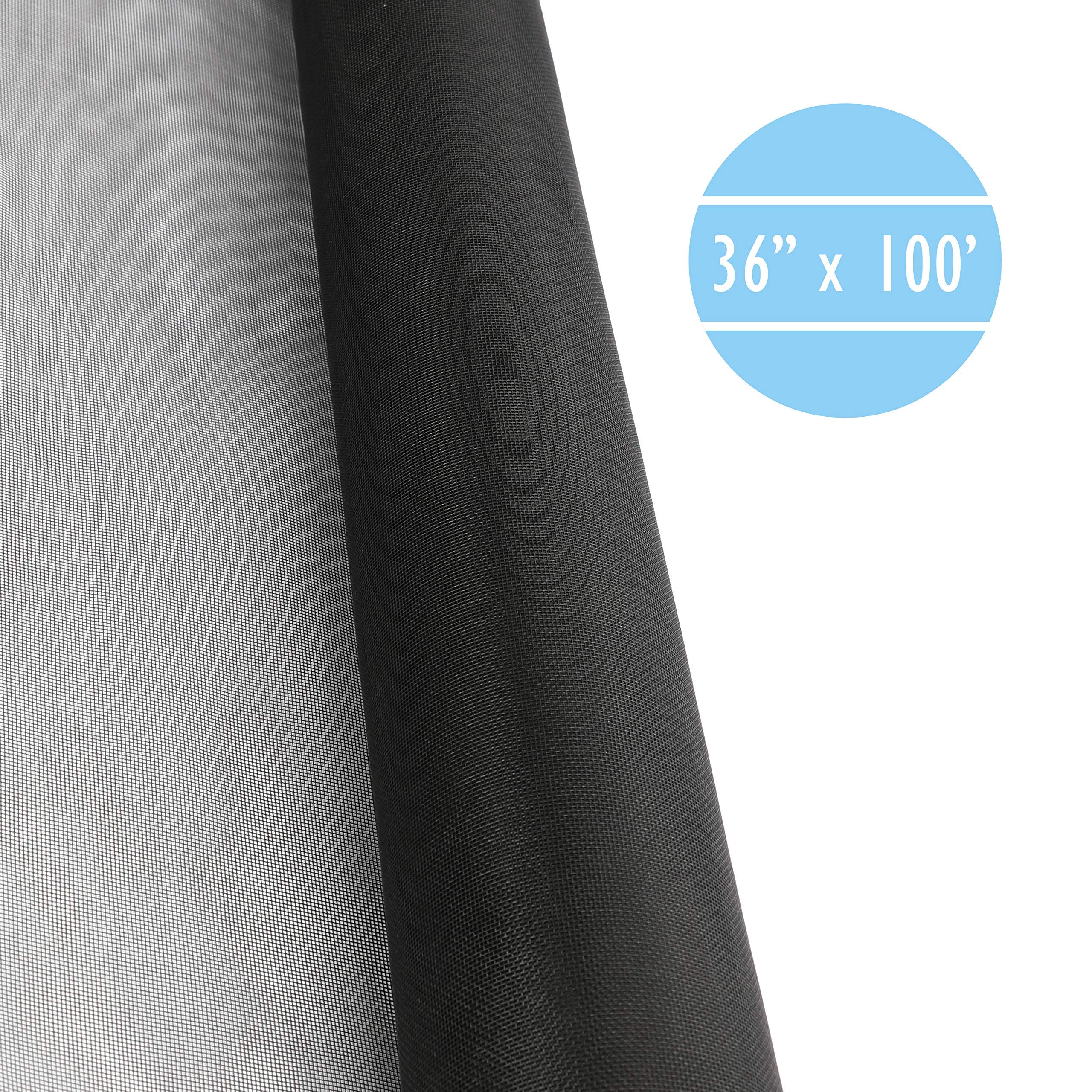 Houseables Window Screen Mesh, Screens Porch Repair, 36” x 100’, Black, Fiberglass, Screening Material, Anti Bug, Bulk Roll, Netting Kit, Hardware, Replacement, for Insect, Door, Mosquito, Pet